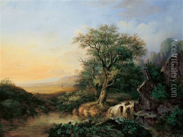 Landschaft Mit Wasserfall Oil Painting - Cristianus Hendricus de Swart