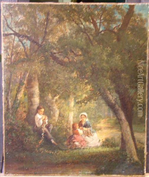 Figures Ina Woodland Glade Oil Painting - Jean-Honore Fragonard