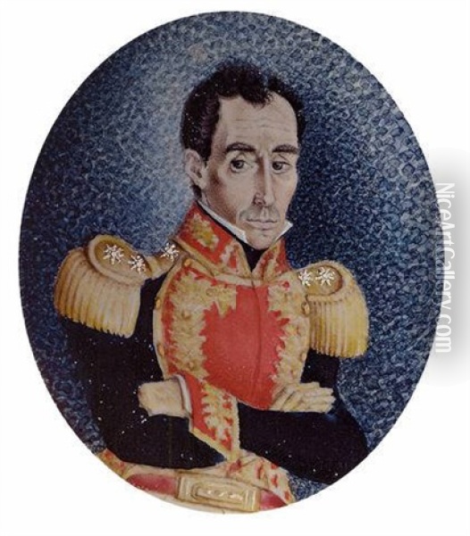 Portrait Of Simon Bolivar Oil Painting - Jose Maria Espinosa