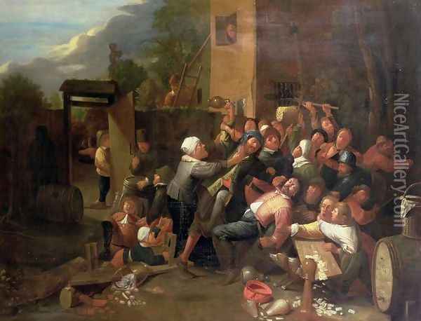 A Fight Outside a Tavern Oil Painting - Joos van Craesbeeck