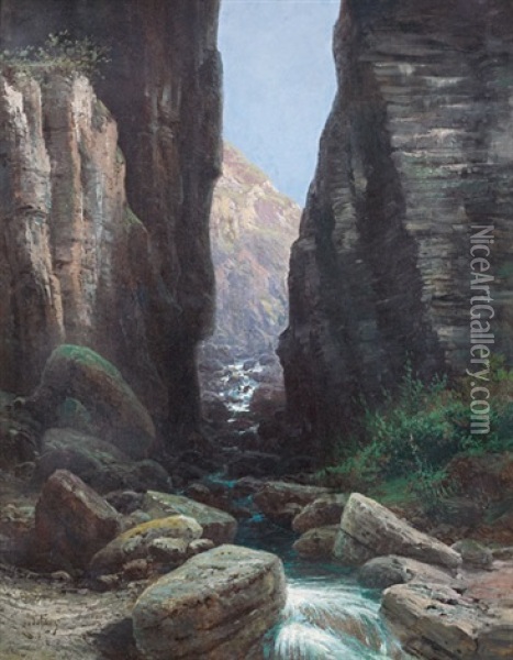 Torrent Dans Une Gorge Oil Painting - Alfred Godchaux