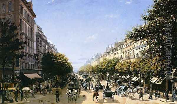 The Boulevad des Italiens, Paris Oil Painting - Edmond Georges Grandjean