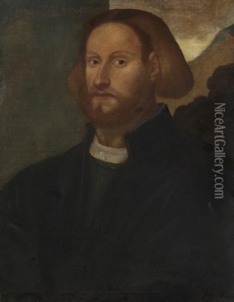 Ritratto Di Gentiluomo Con Barba, Su Un Paesaggio Oil Painting - Giovanni De' Busi Cariani