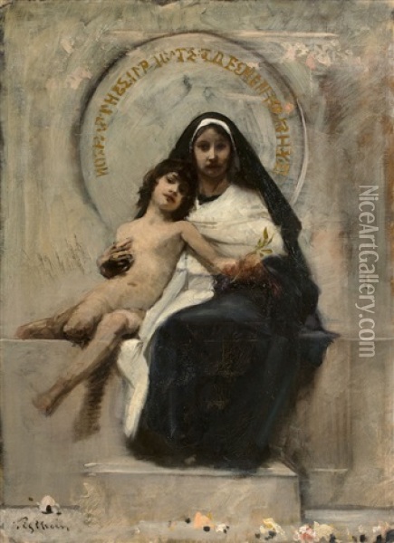 Madonna With Child Oil Painting - Elimar Ulrich Bruno Piglhein