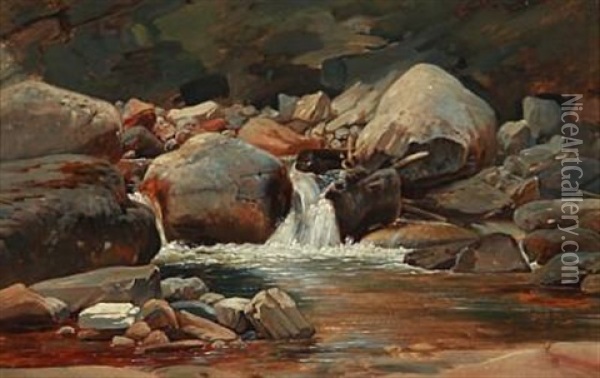 A Stream Oil Painting - Anton Edvard Kjeldrup