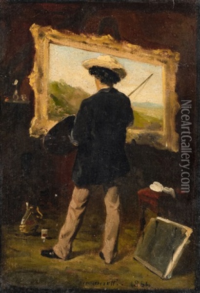 The Artist In His Studio Oil Painting - Attilio Simonetti