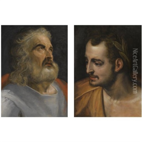 Portrait Of A Bearded Man (+portrait Of A Roman Emperor; Pair) Oil Painting - Frans Floris the Elder