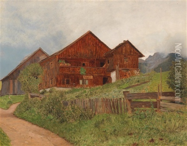 A Farmyard Oil Painting - Thomas Leitner
