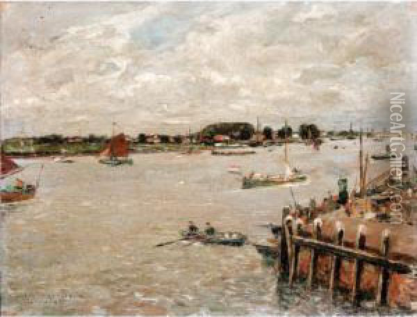 Harbour Scene, Holland Oil Painting - Gaston-Marie-Anatole Roullet