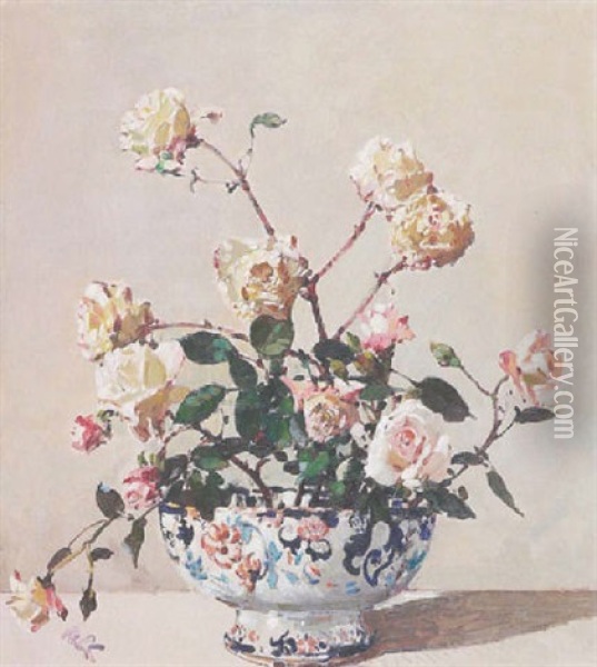 Maiman Corhet Roses Oil Painting - Robert Gwelo Goodman