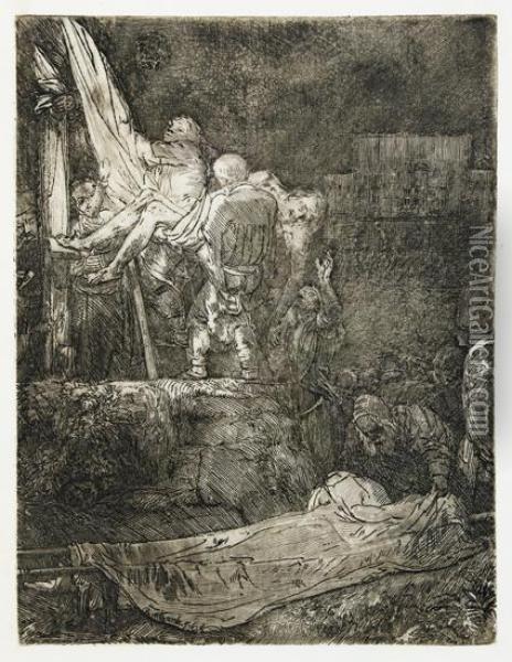 The Descent From The Cross By Torchlight. Oil Painting - Rembrandt Van Rijn