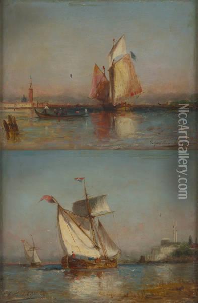 Gondoles Sur Fond De Venise Oil Painting - Paul Ch. Emmanuel Gallard-Lepinay