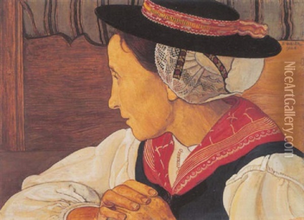 Portrait D'une Valaisanne Oil Painting - Ernest Bieler