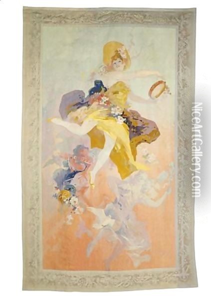 Tapisserie Polychrome D'Aubusson D'Apres Un Dessin De Jules Cheret La Danseuse Oil Painting - Jules Cheret