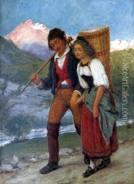 Swiss Peasants Between Interlaken And Lauterbrunen Oil Painting - William Gale