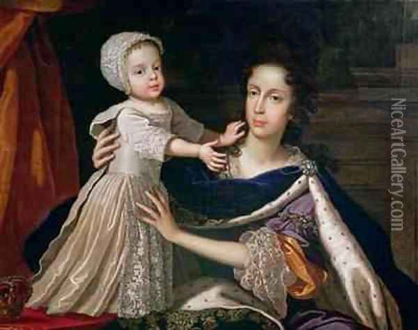 Portrait of Queen Mary of Modena 1658-1718 with Prince James Stuart 1688-1766 Oil Painting - Benedetto Gennari