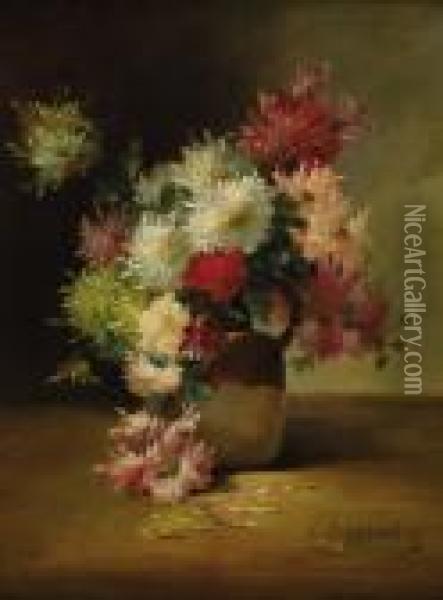 Le Bouquet De Dahlias Oil Painting - Edmond Van Coppenolle