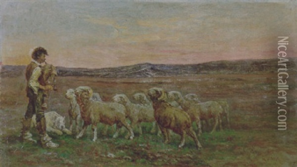 Pastore E Capre Nel Paesaggio Oil Painting - Giuseppe Raggio