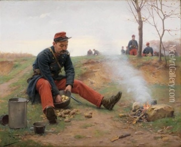 Le Cuisinier De L'escouade, 44e Regiment D'infanterie Oil Painting - Paul (Louis Narcisse) Grolleron