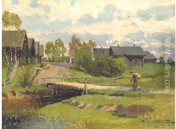 Village scene Oil Painting - Aleksandr Vladimirovich Makovsky