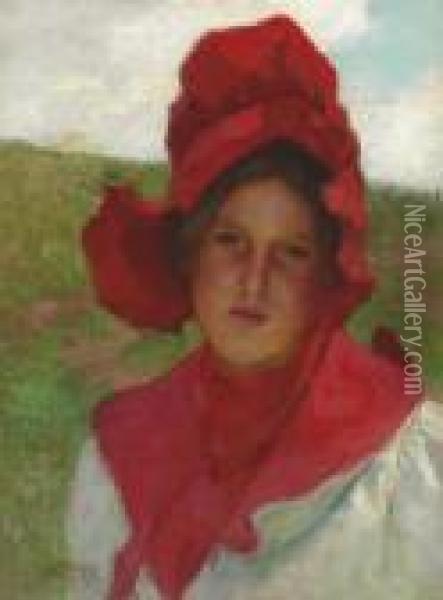 Girl In A Red Bonnet Oil Painting - Edward Henry Potthast