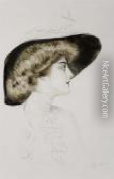 Femme En Profil Avec Un Chapeau Oil Painting - Paul Cesar Helleu