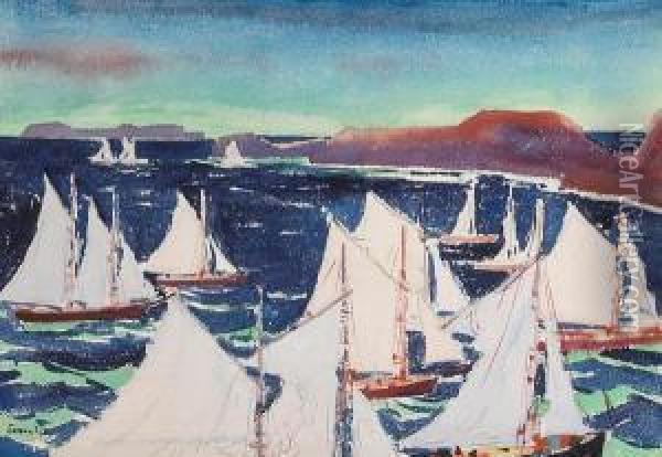 Fishing Boats Returning To Harbor Oil Painting - Jonas Lie