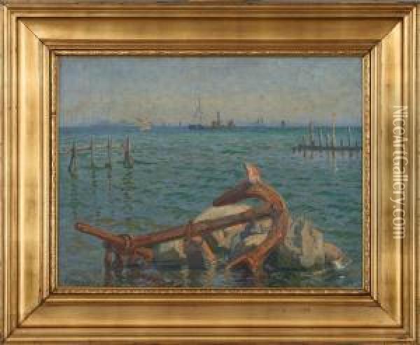 Along The Coast With Boats And Anchor Oil Painting - Borge C. Nyrop