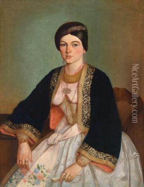 Bildniseiner Schwester Von Stevan Petrovic Knicanin Oil Painting - Uros Knezevic