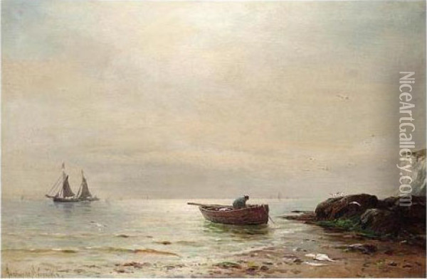 Fishing Boat, Signed, Oil On Canvas, 60 X 91 Cm.; 23 3/4 X 35 3/4 In Oil Painting - Gustave de Breanski