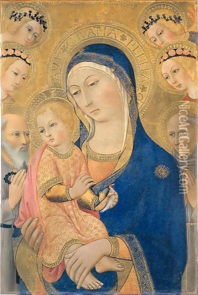 Madonna and Child with Saint Jerome, Saint Bernardino, and Four Angels Oil Painting - Sano Di Pietro