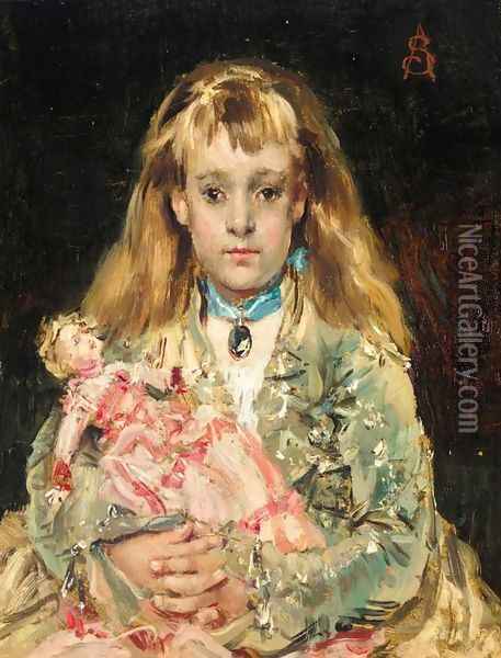 L'Enfant à la poupee Oil Painting - Alfred Stevens