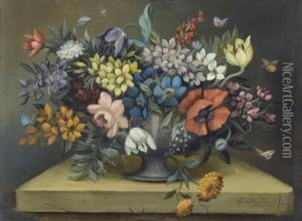 Blumenstillleben Mit Schmetterlingen Oil Painting - Jan Van Doust