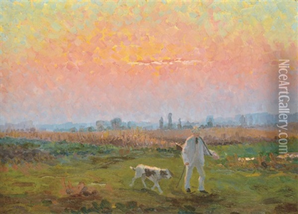 Walk At Twilight Oil Painting - Tivadar Jozef Mousson