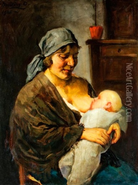 Anya Gyermekevel Oil Painting - Dezso Bardocz