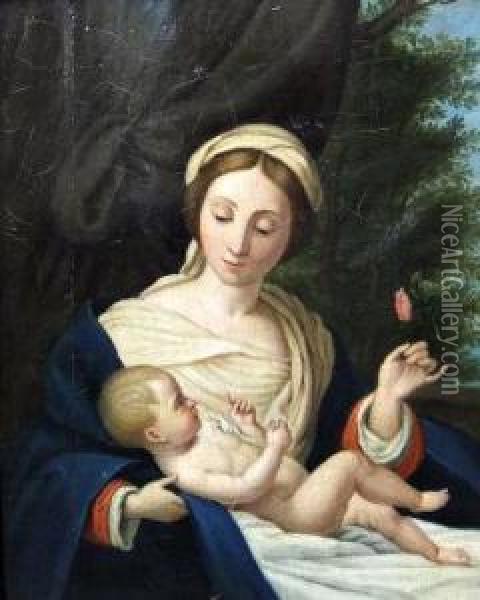 Madonna And Child With A Rose Oil Painting - Guido Reni