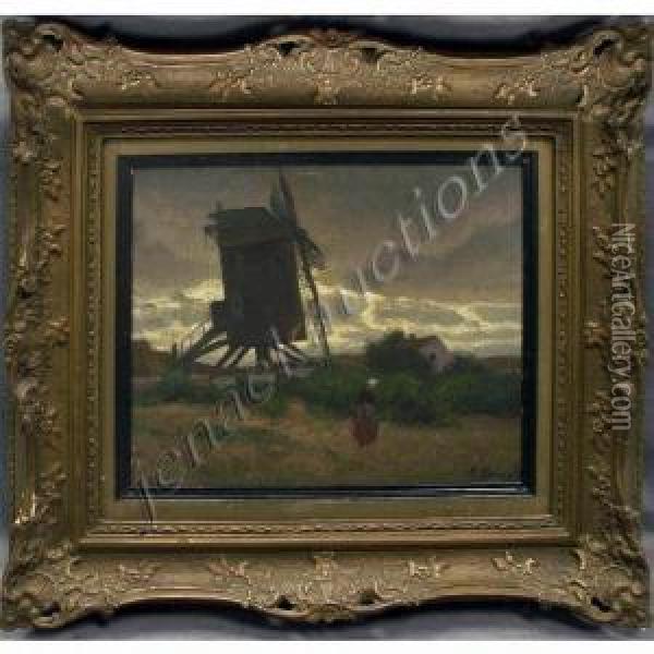 Windmill With Figure Oil Painting - Eugen Kampf