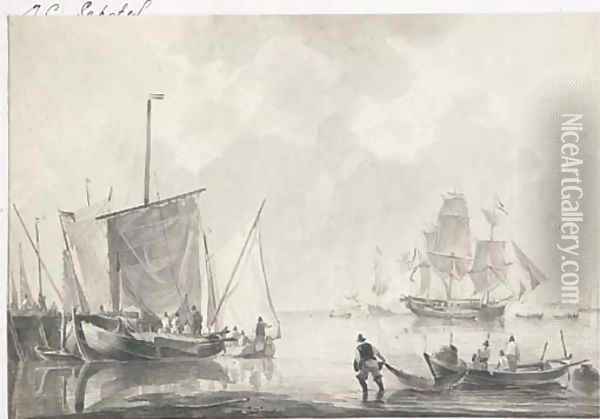 Ships in an estuary Oil Painting - Dutch School