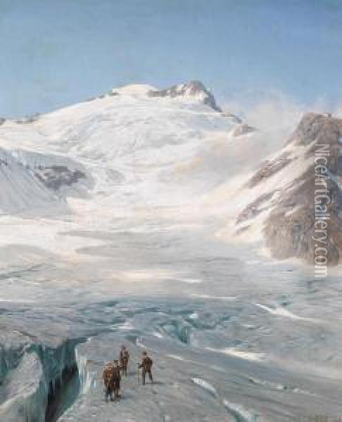 On The Glacier Oil Painting - Alfred Metzener
