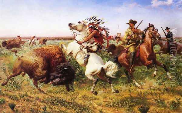 The Great Royal Buffalo Hunt Oil Painting - Louis Maurer