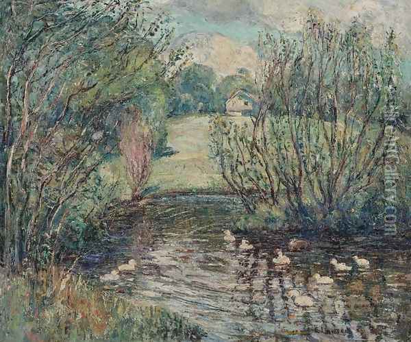 Duck Pond Oil Painting - Ernest Lawson