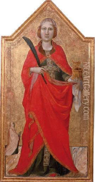 Saint Lucy With A Female Patron Oil Painting - Jacopo Del Casentino