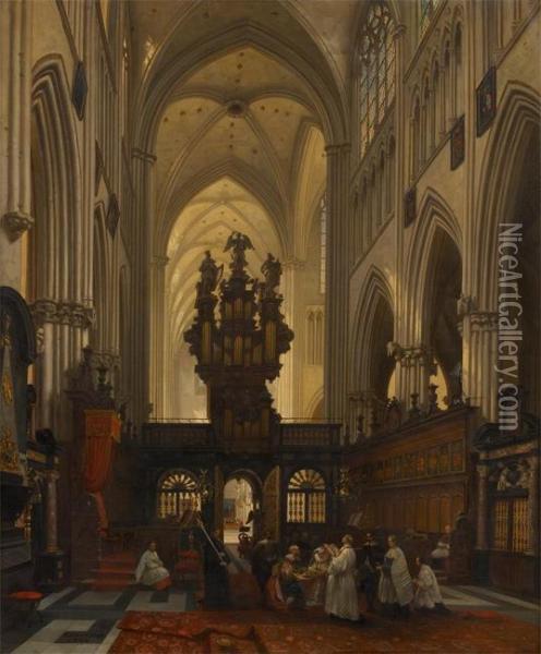 Mariage En L'eglise Sint Peeter A Louvain Oil Painting - Jules Victor Genisson