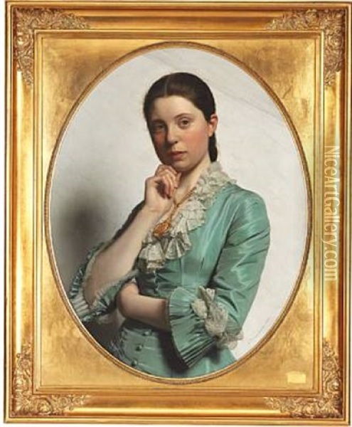 Dame-portrait Oil Painting - Frederik (Johan Frederik Nikolai) Vermehren