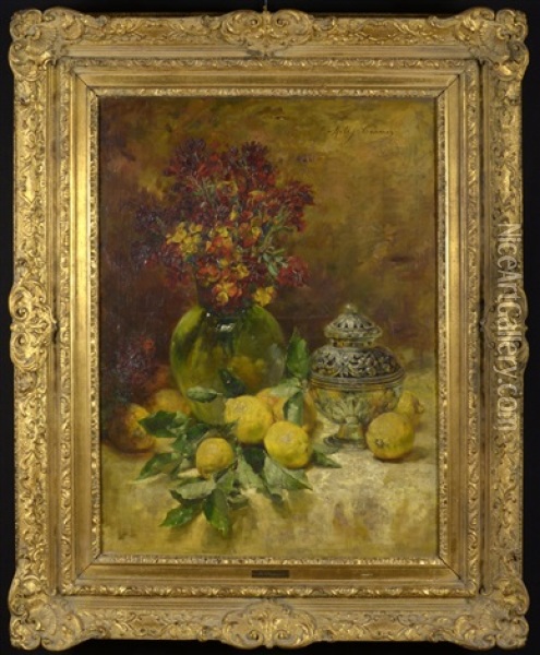 Still-life With Flowers And Lemons Oil Painting - Molly Cramer