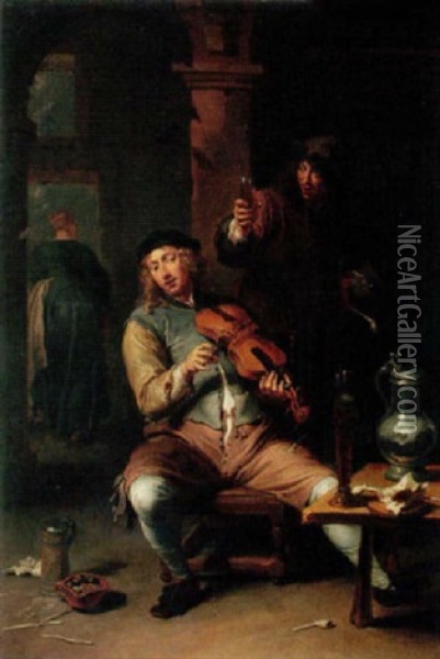 A Tavern Interior With A Man Playing The Violin Oil Painting - Willem van Herp the Elder