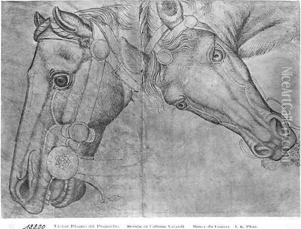 Heads of horses, from the The Vallardi Album Oil Painting - Antonio Pisano (Pisanello)