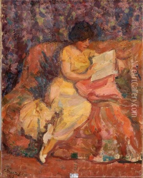 Jeune Femme A La Lecture Dans Un Canape Oil Painting - Paul-Jean Martel