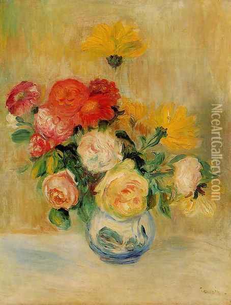 Vase Of Roses And Dahlias5 Oil Painting - Pierre Auguste Renoir