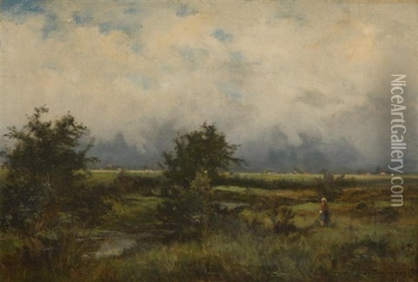 Promeneuse Avant L'orage A Tervuren Oil Painting - Joseph Theodore Coosemans